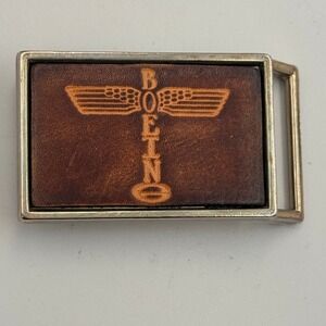 Vintage Boeing Aviation Belt Buckle Brown Leather Inlay El Cid Logo